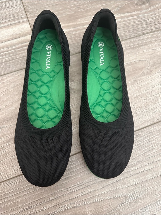 Vivaia Shoes - VIVAIA Black Claire walker Knit Slip-On Ballet Flats with Green Cushion Insole